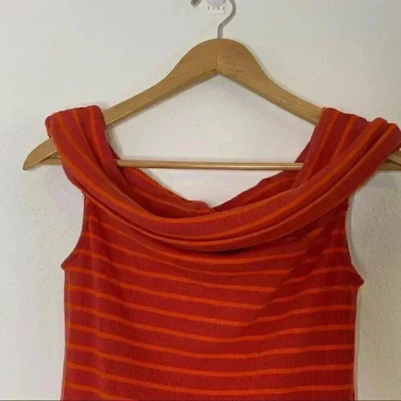 We the free people red orange Melbourne Striped Off-The-Shoulder Rib Knit Top L - Picture 8 of 8